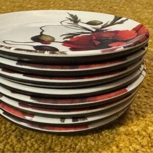 Floral appetizer Plate Set - Red and White